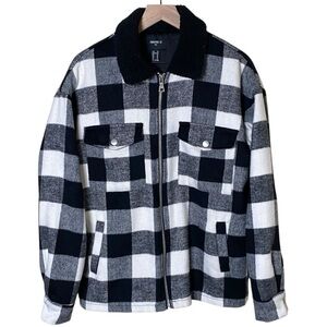 Forever 21 Black/Whitete Men’s Flannel Coat, M